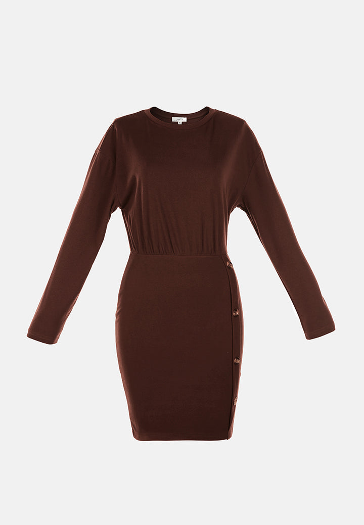 fitted button detail bodycon dress#color_coffee
