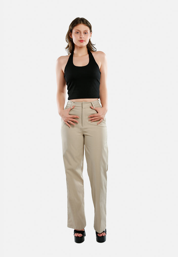 flared hem high waist pants by ruw#color_beige