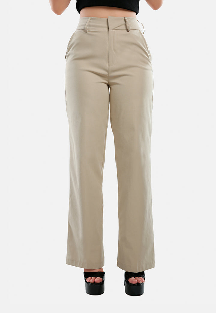 flared hem high waist pants by ruw#color_beige