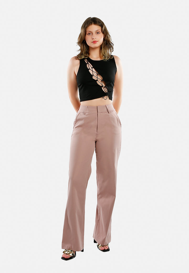 flared hem high waist pants by ruw#color_dusty-rose