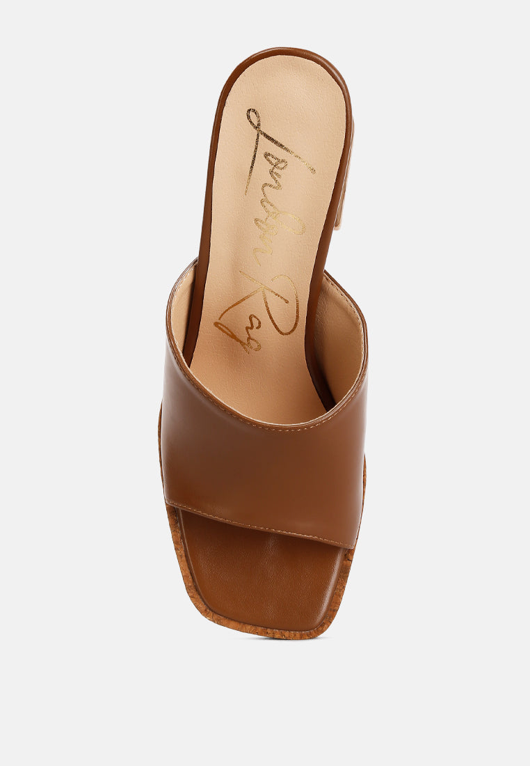 flexes flared block heel sandals#color_tan