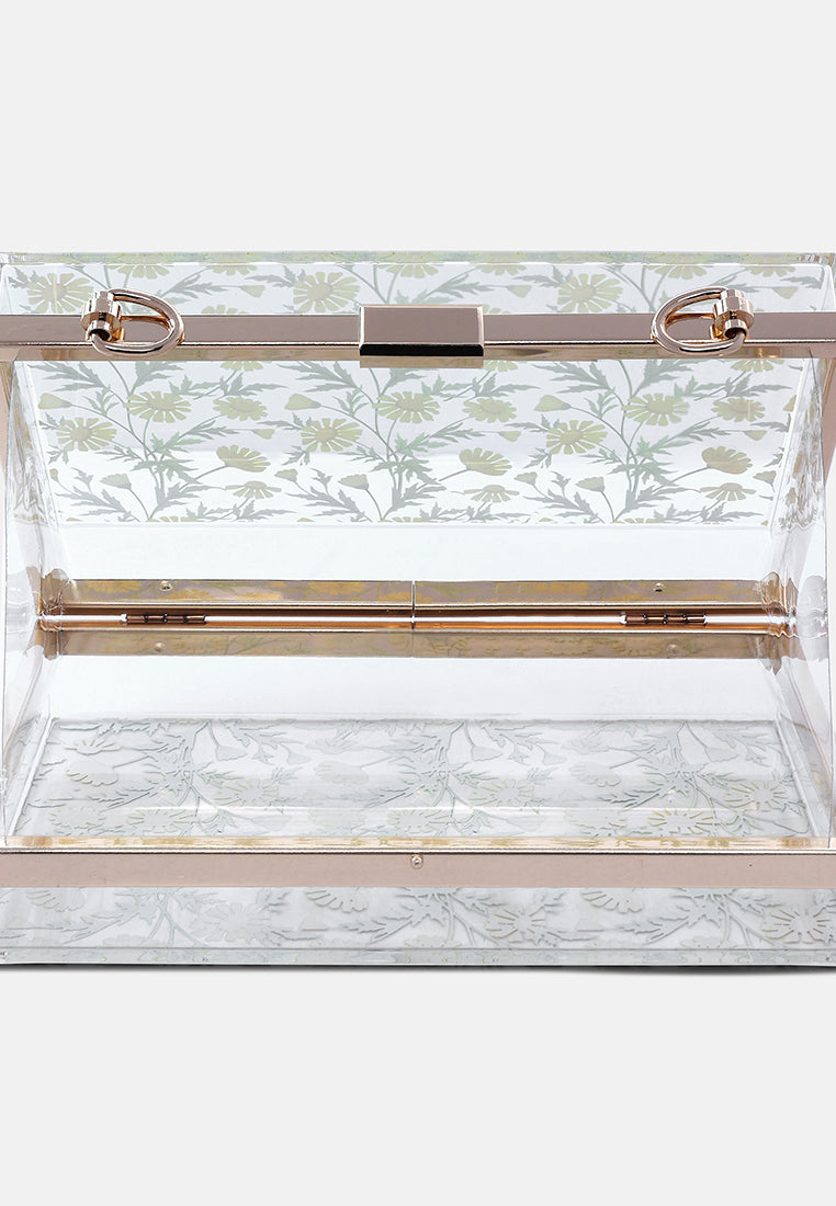 floral print clear clutch bag#color_transparent