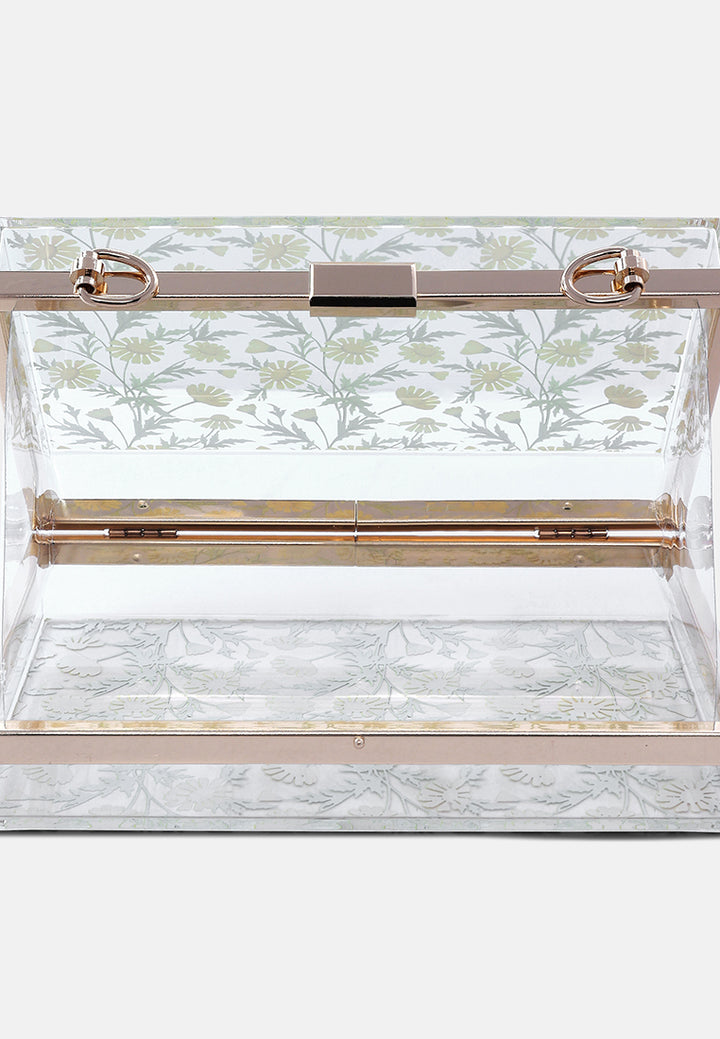 floral print clear clutch bag#color_transparent