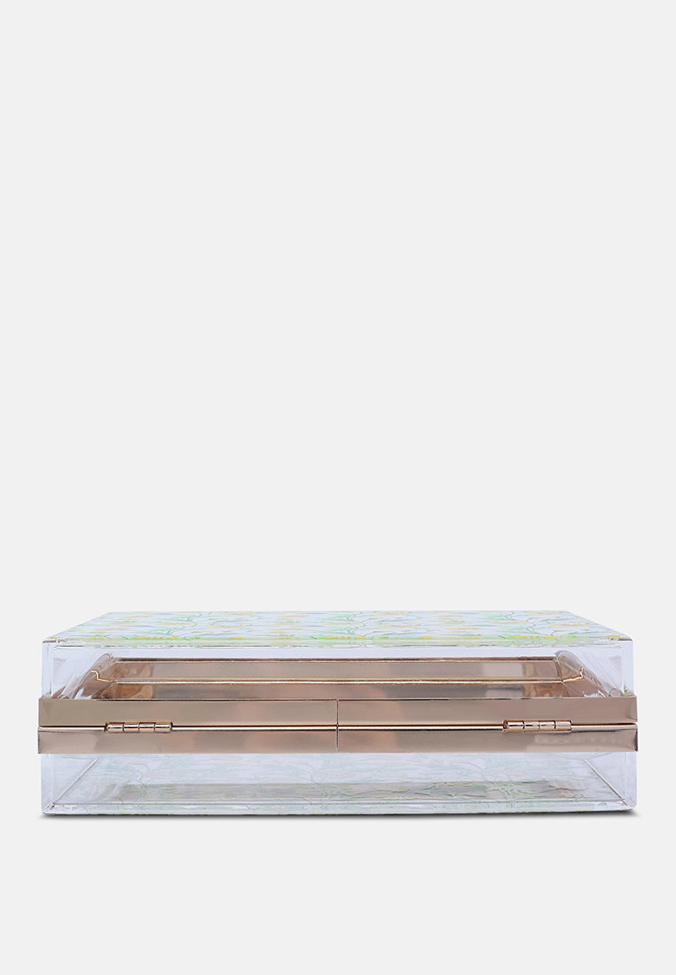 floral print clear clutch bag#color_transparent