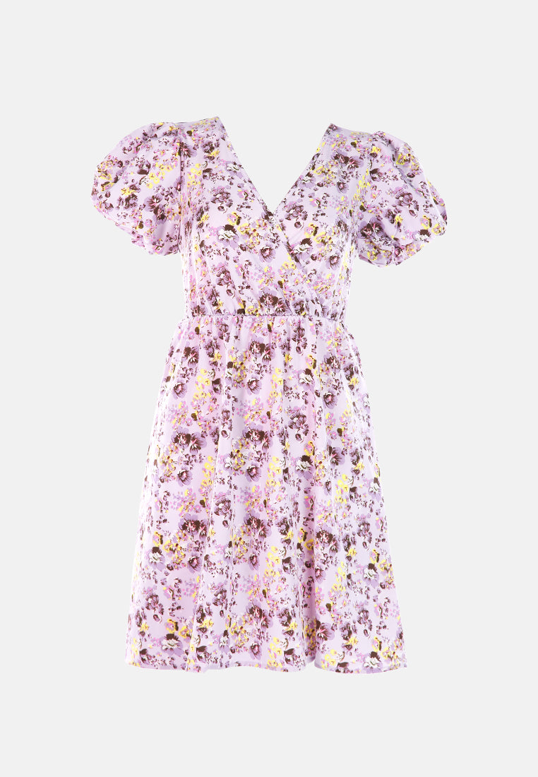 floral short cut out dress#color_purple