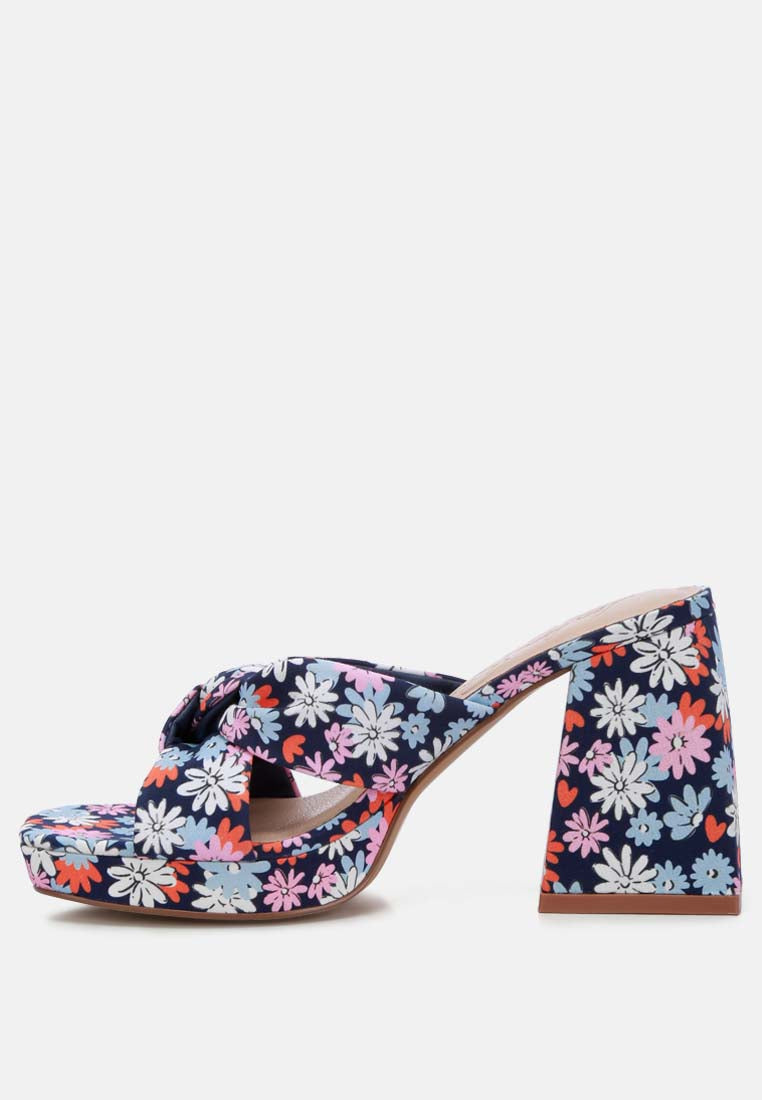 floral triangular block heel sandals by ruw#color_navy