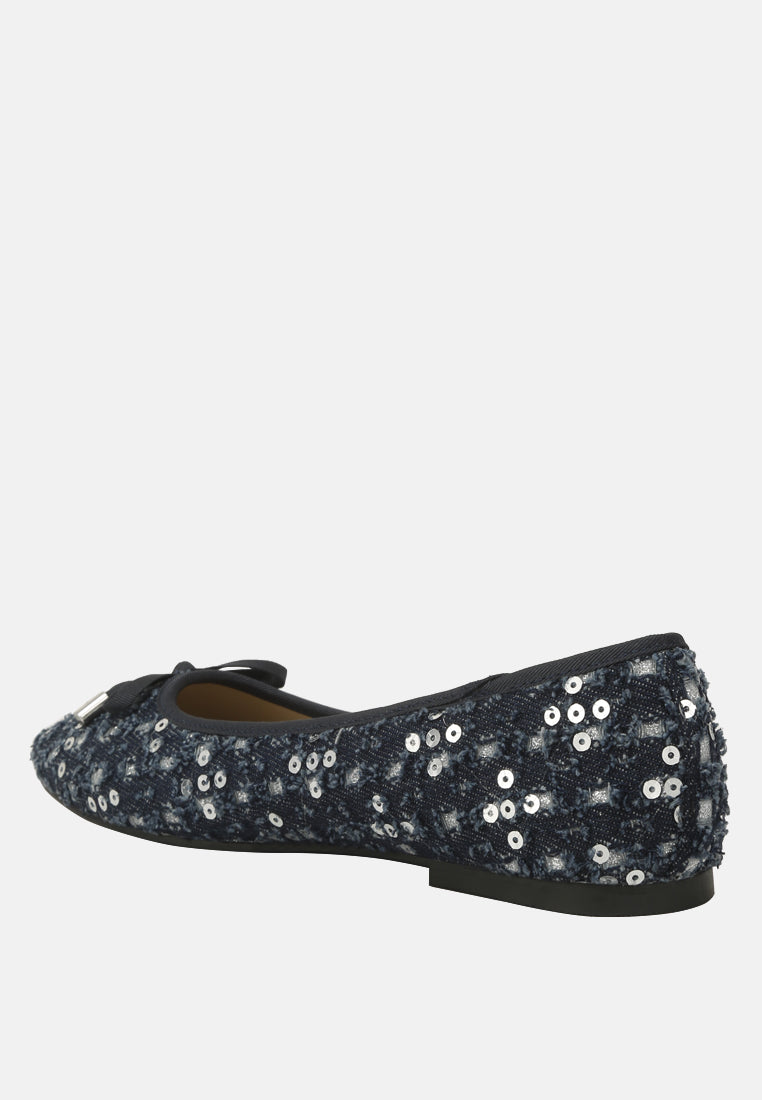 sequin flat bow ballerinas by ruw#color_denim-silver