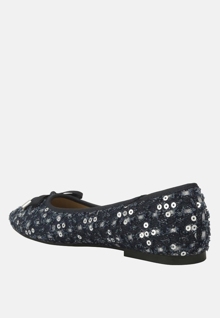 sequin flat bow ballerinas by ruw#color_denim-silver