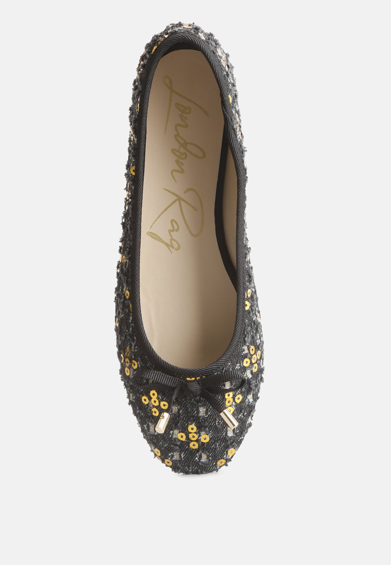 sequin flat bow ballerinas by ruw#color_denim-gold