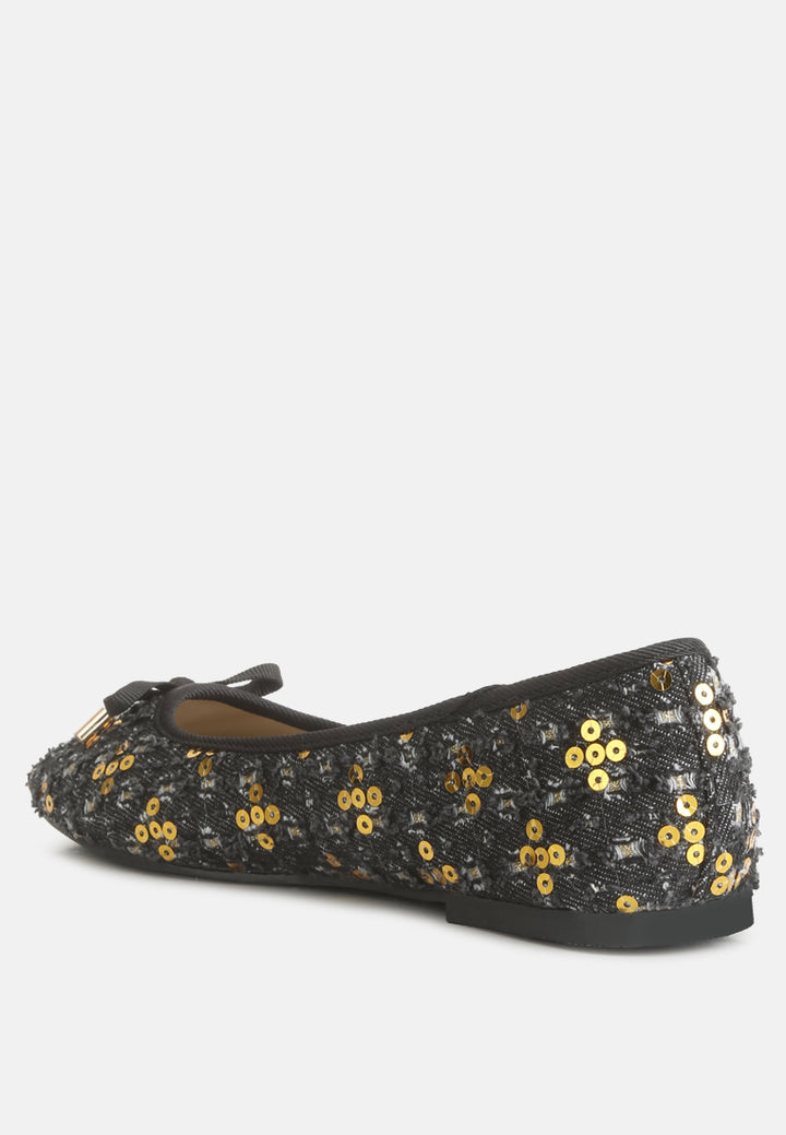 sequin flat bow ballerinas by ruw#color_denim-gold