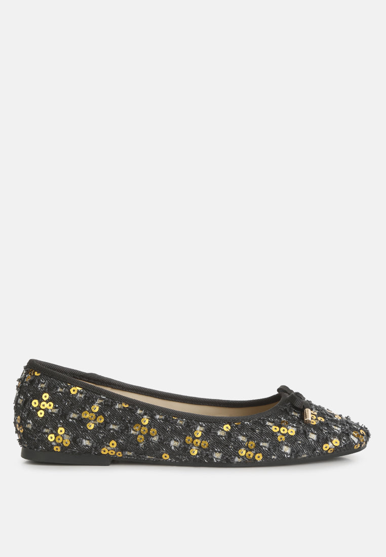 sequin flat bow ballerinas by ruw#color_denim-gold