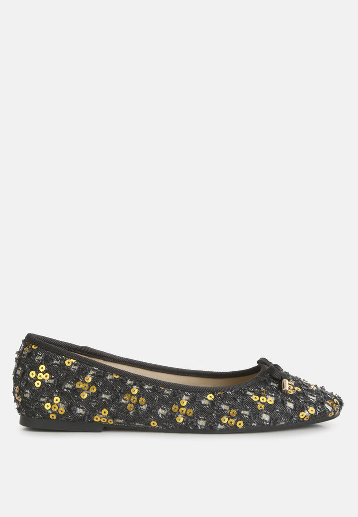 sequin flat bow ballerinas by ruw#color_denim-gold