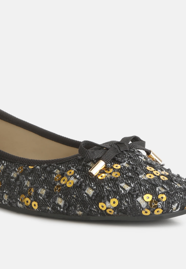 sequin flat bow ballerinas by ruw#color_denim-gold