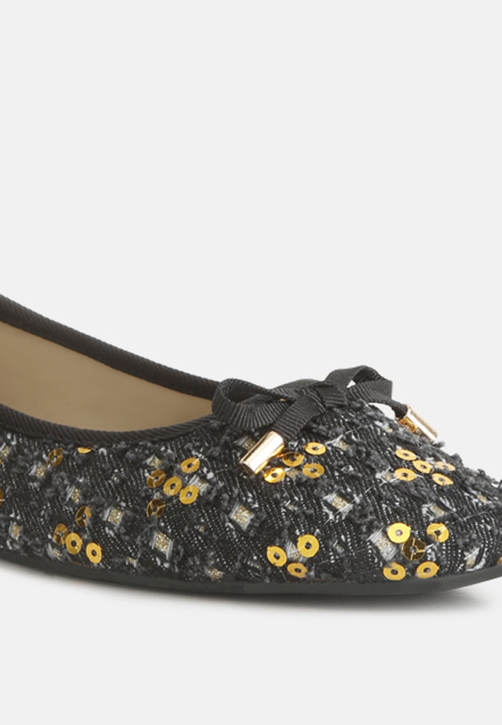 sequin flat bow ballerinas by ruw#color_denim-gold
