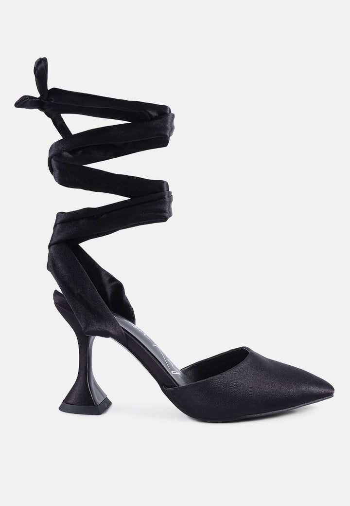 fonda mid heel tie up satin sandals#color_black