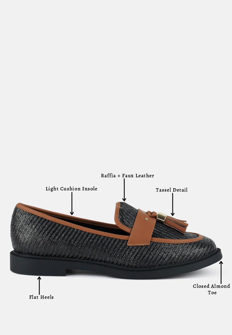 foxford tassle detail raffia loafers by ruw#color_black