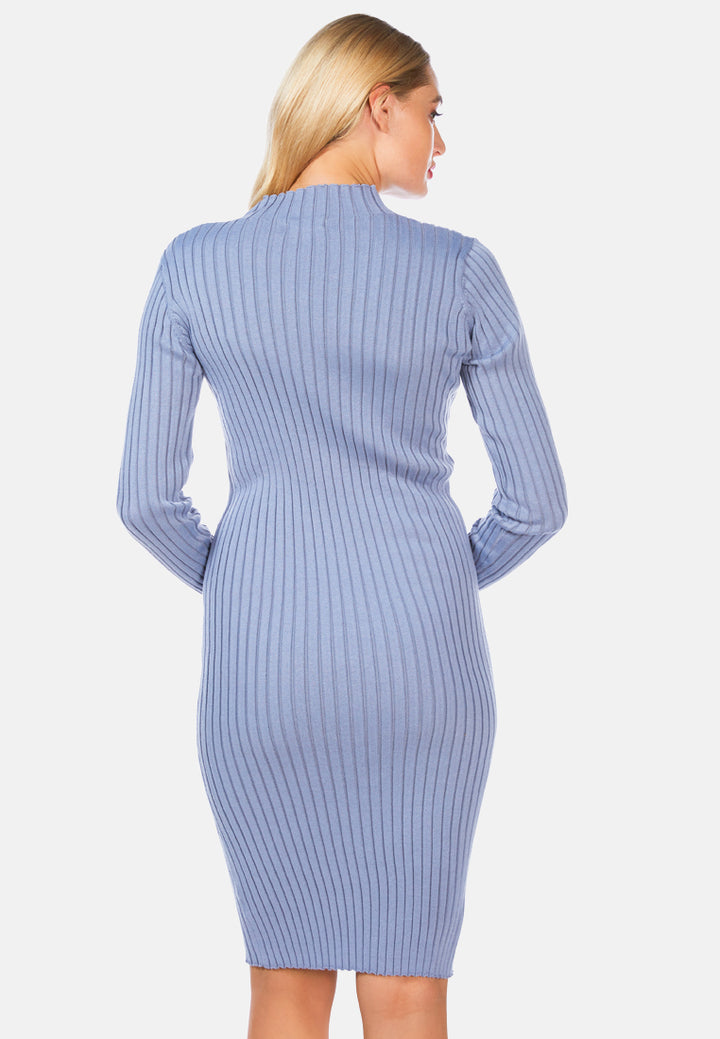 full sleeved rib knit bodycon dress#color_blue