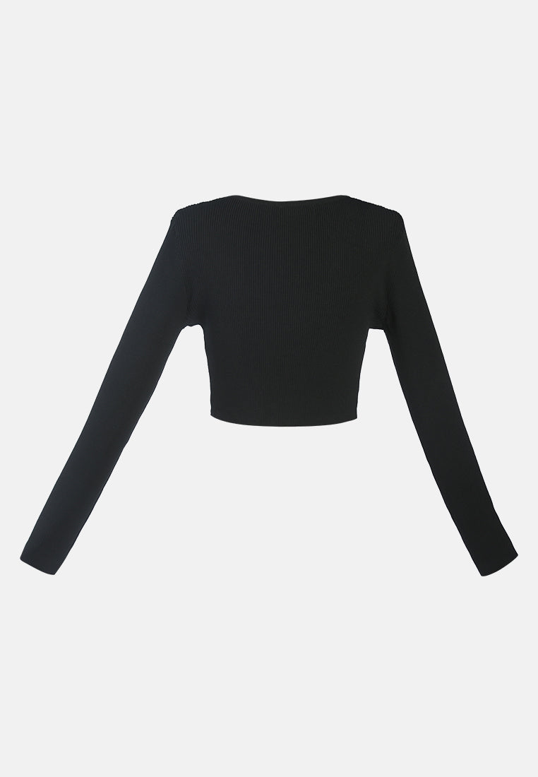 full sleeve knitted crop cardigan#color_black