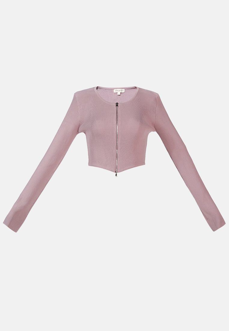 full sleeve knitted crop cardigan#color_mauve