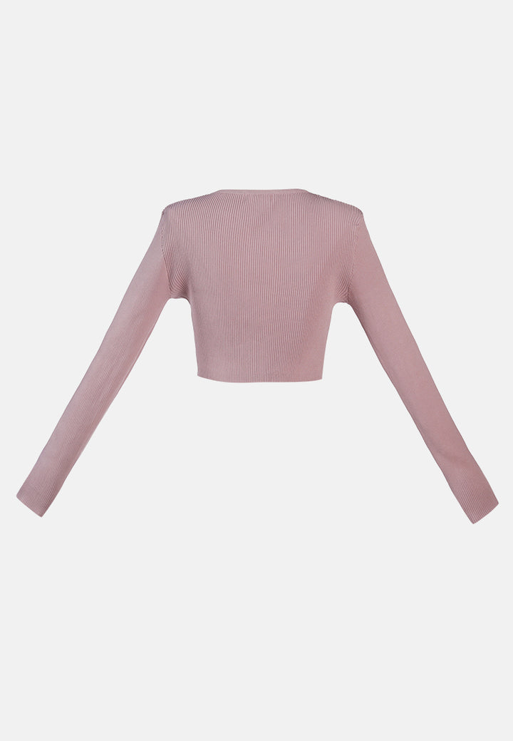 full sleeve knitted crop cardigan#color_mauve