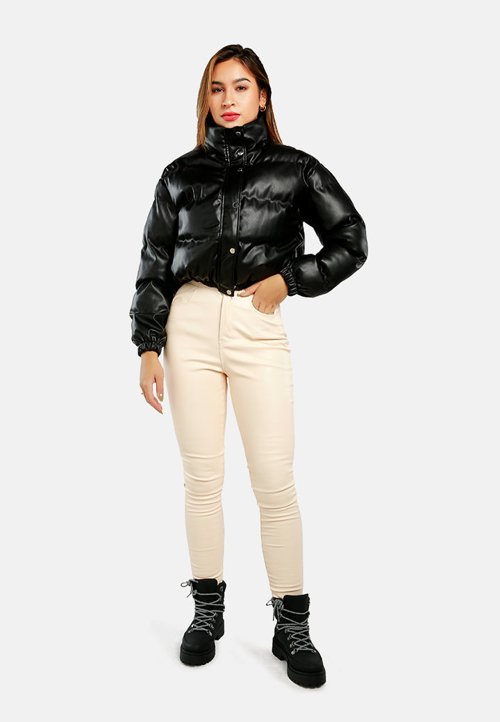 full sleeve turtleneck puffer jacket#color_black