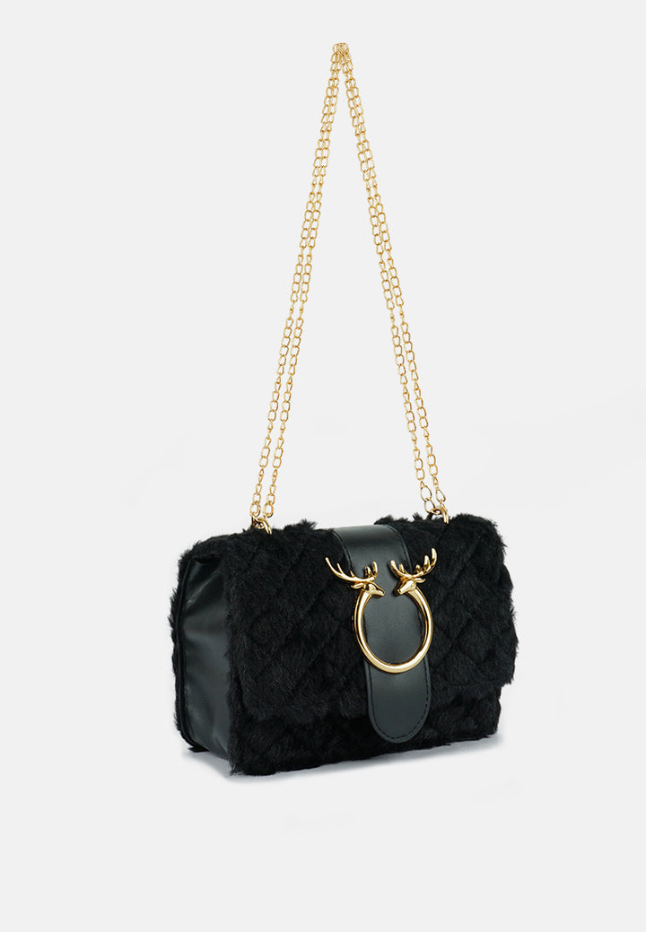 furry mini sling bag#color_black