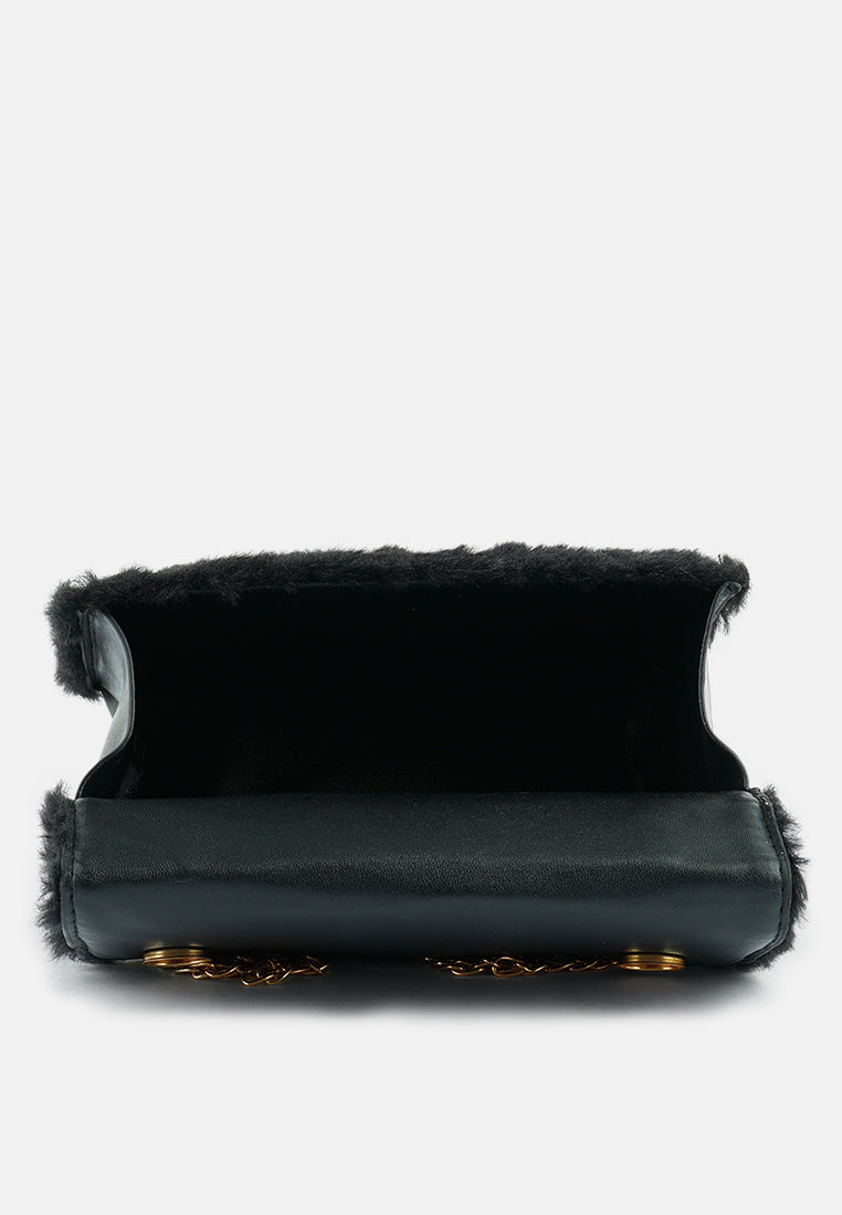 furry mini sling bag#color_black