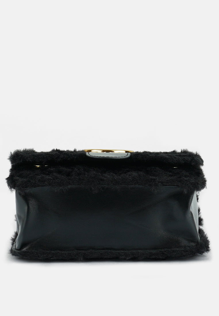 furry mini sling bag#color_black