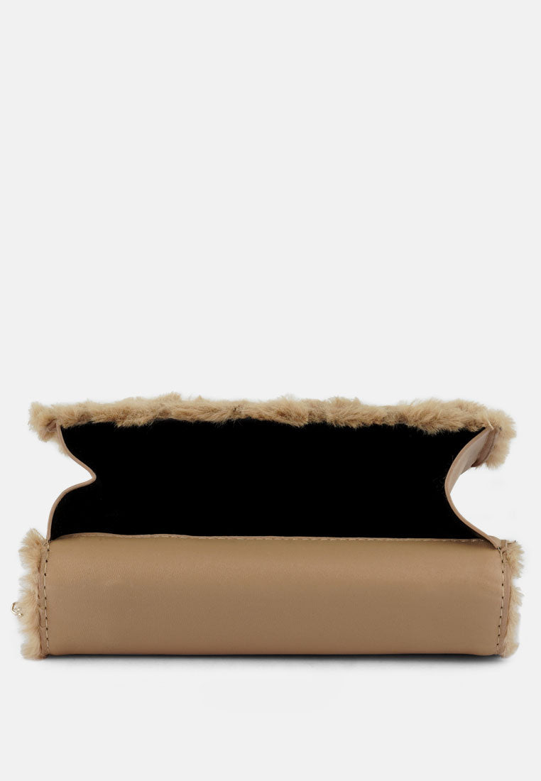 furry mini sling bag#color_beige