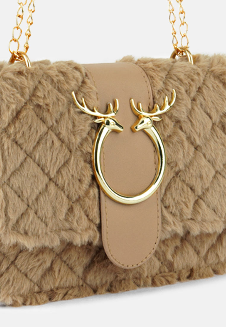 furry mini sling bag#color_beige