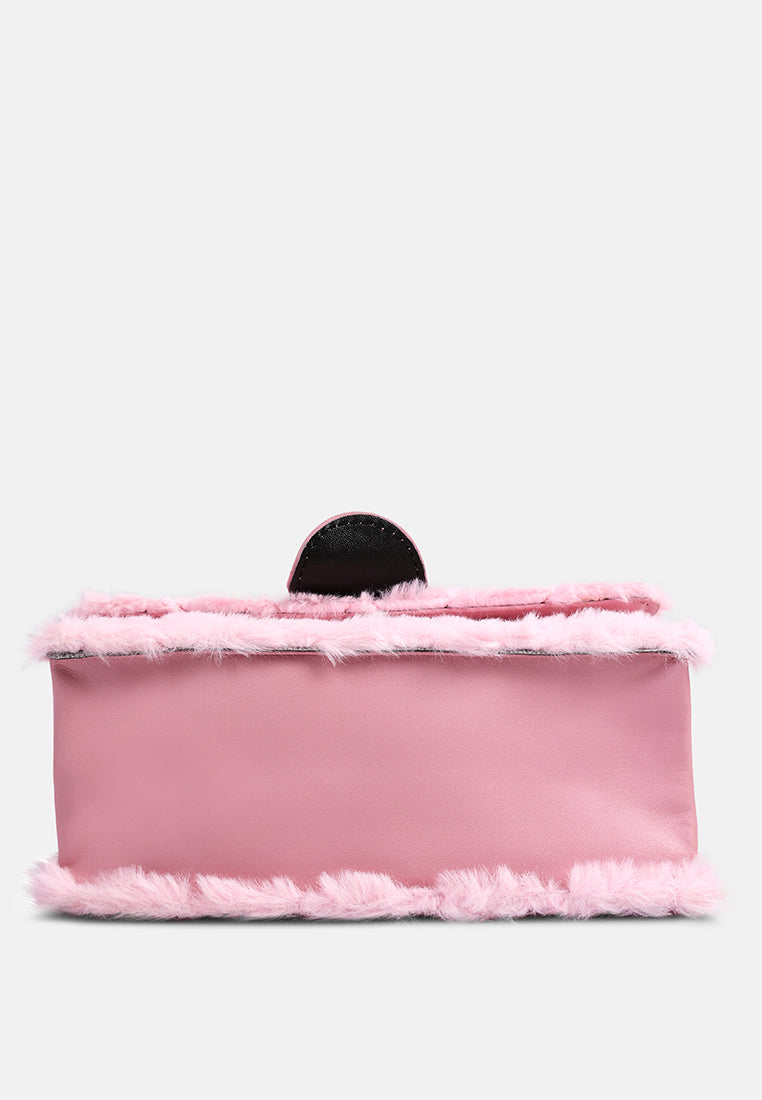 furry mini sling bag#color_pink