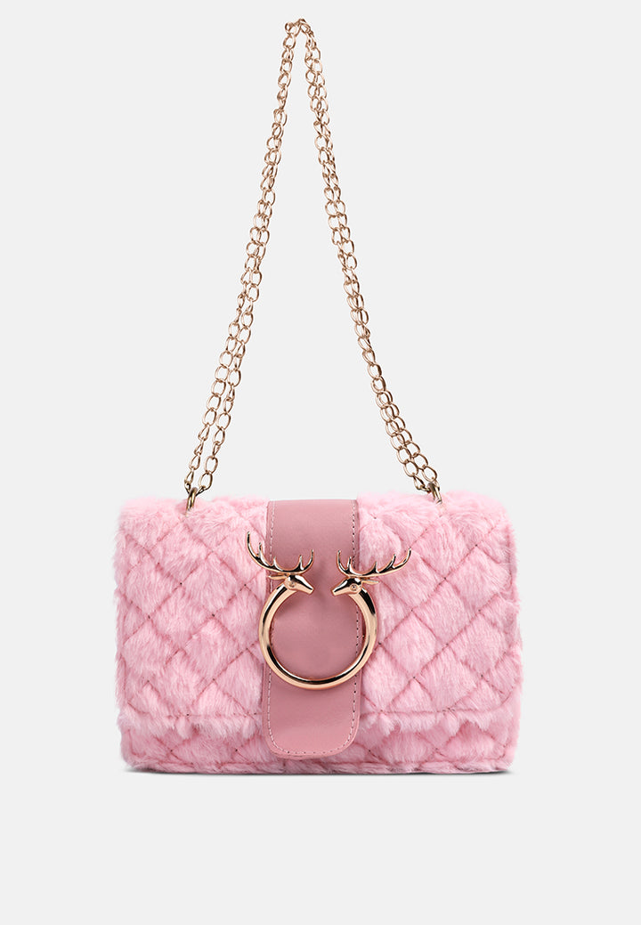 furry mini sling bag#color_pink