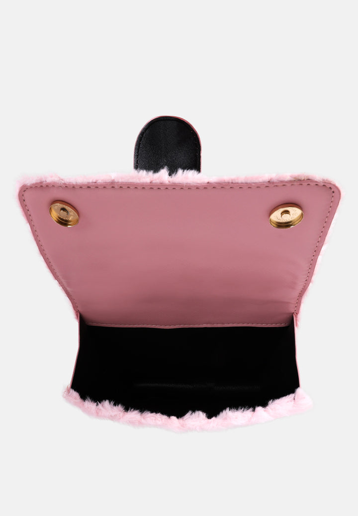 furry mini sling bag#color_pink