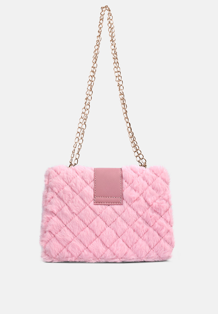 furry mini sling bag#color_pink