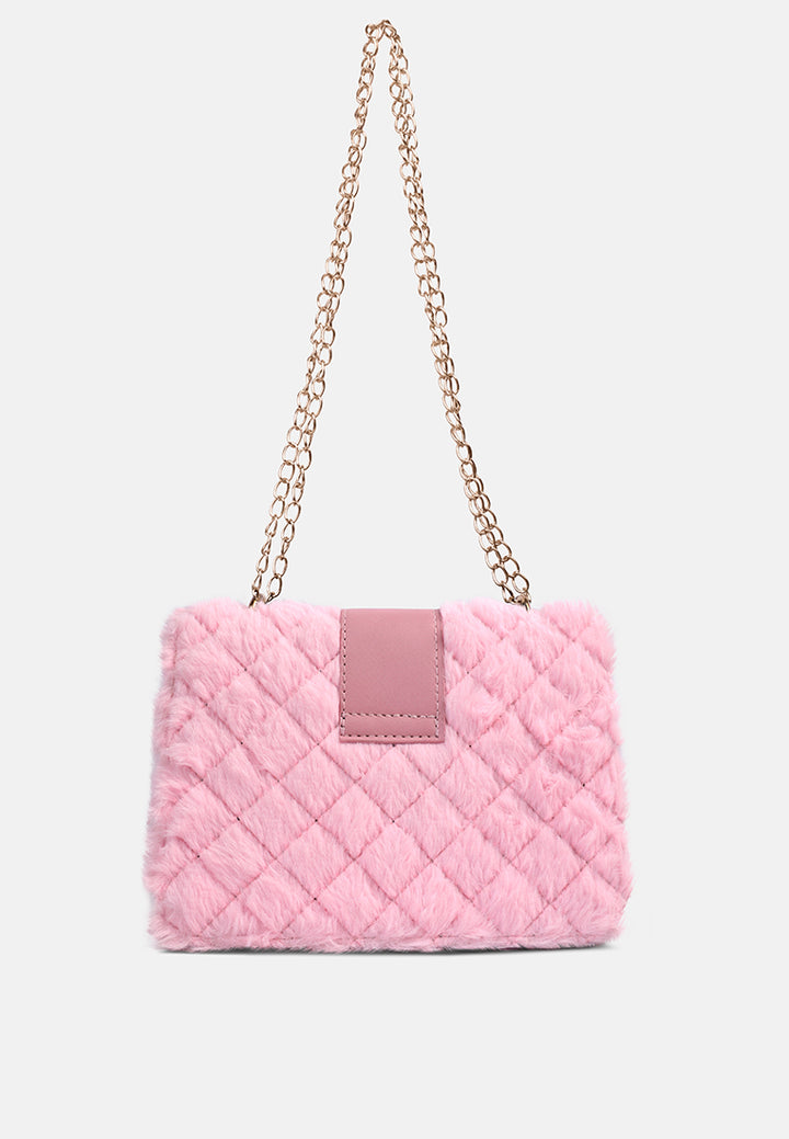 furry mini sling bag#color_pink