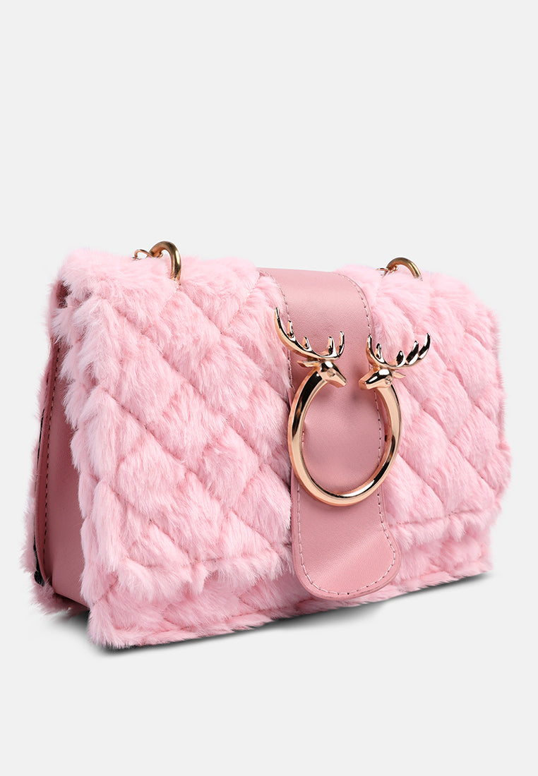 furry mini sling bag#color_pink