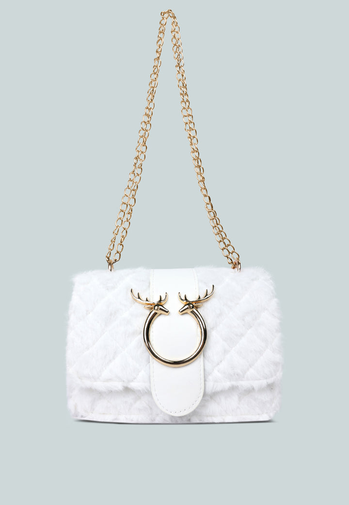 furry mini sling bag#color_white