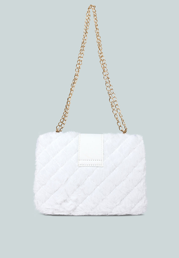 furry mini sling bag#color_white