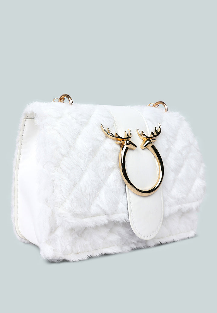 furry mini sling bag#color_white