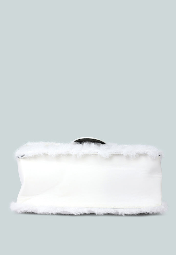 furry mini sling bag#color_white