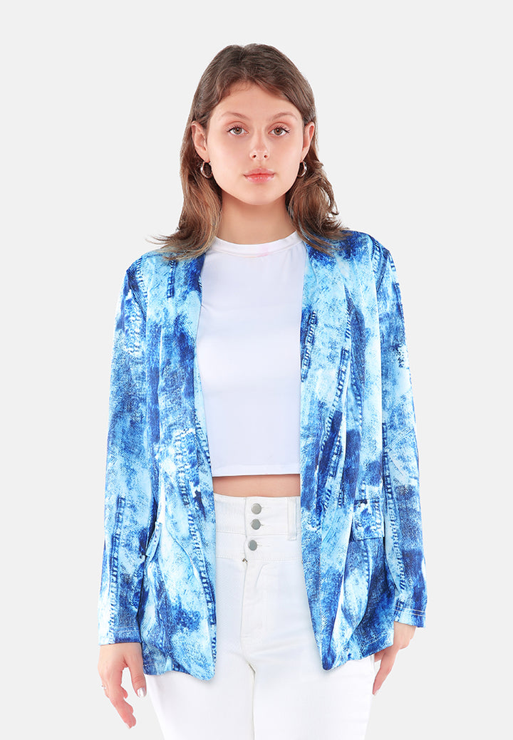 glaze print semi casual blazer#color_blue