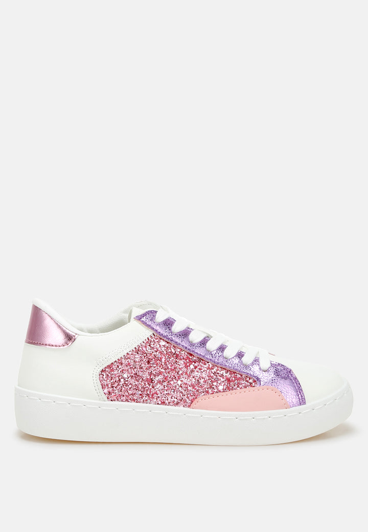 glitter faux leather sneakers by ruw#color_pink