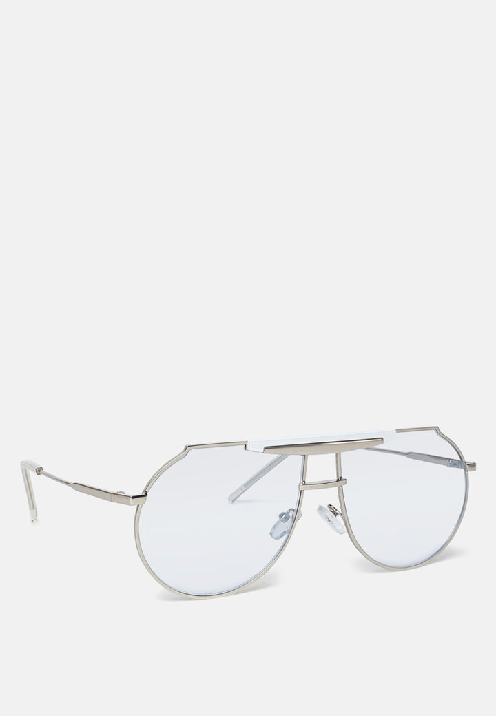 half oval double bridge sunglasses#color_silver