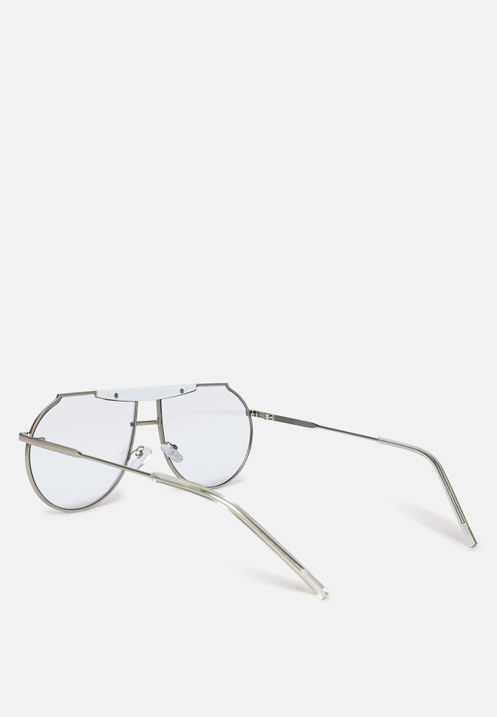 half oval double bridge sunglasses#color_silver