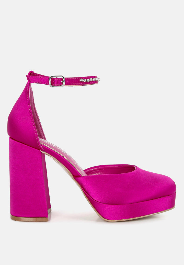 satin rhinestone embellsihed strap platform heels by ruw#color_pink