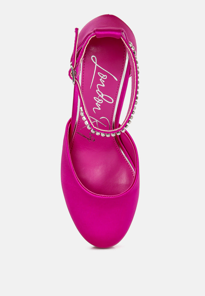 satin rhinestone embellsihed strap platform heels by ruw#color_pink