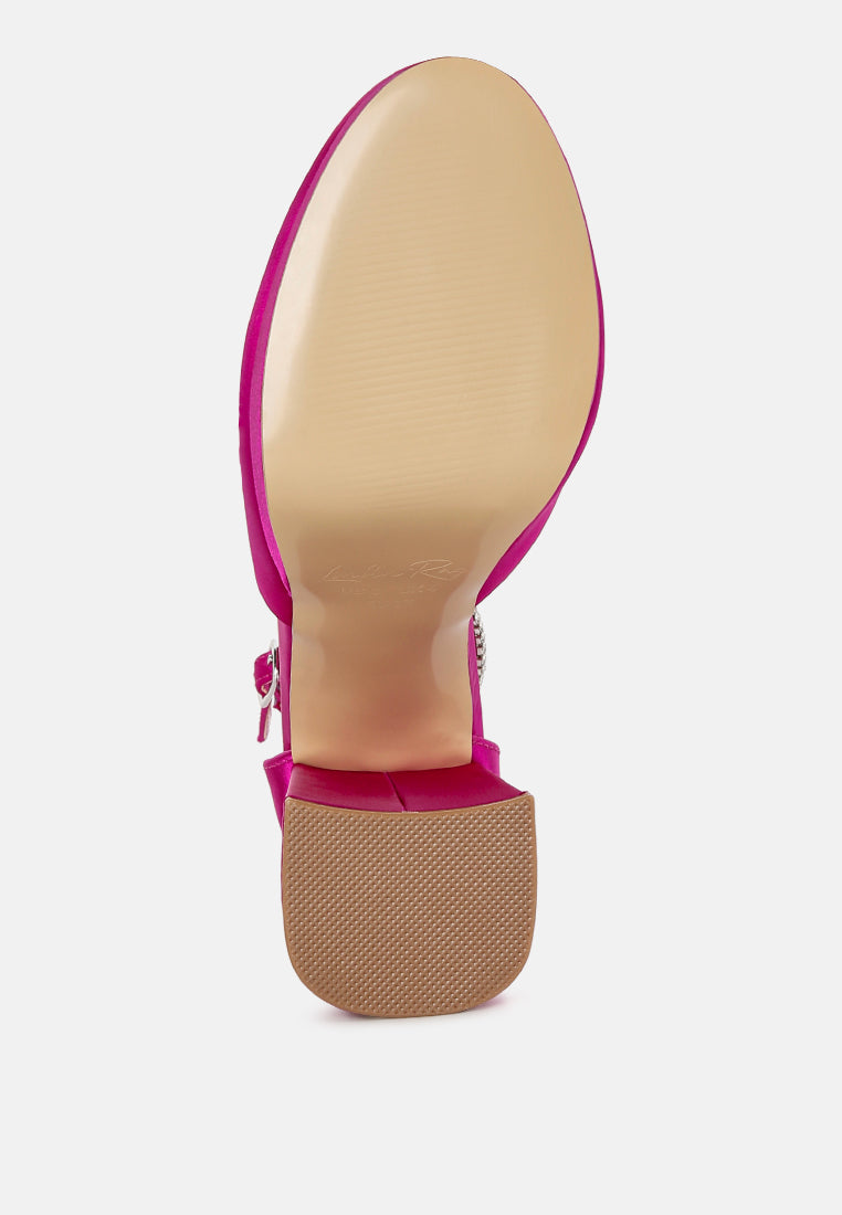 satin rhinestone embellsihed strap platform heels by ruw#color_pink