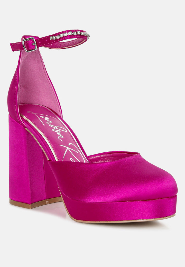satin rhinestone embellsihed strap platform heels by ruw#color_pink