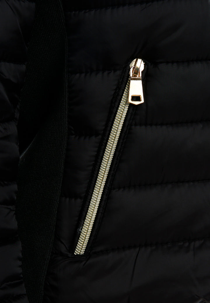 high collar quilted jacket#color_black