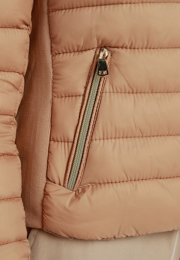 high collar quilted jacket#color_taupe